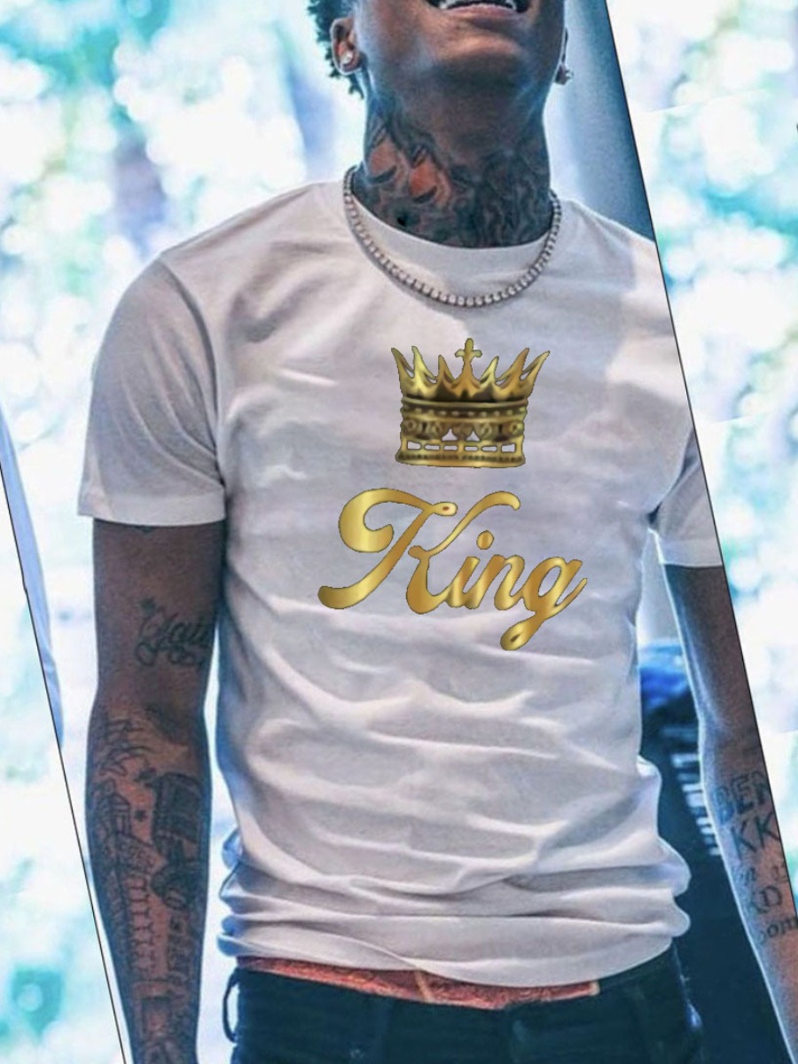 LW Men Crown King Letter Print T-shirt