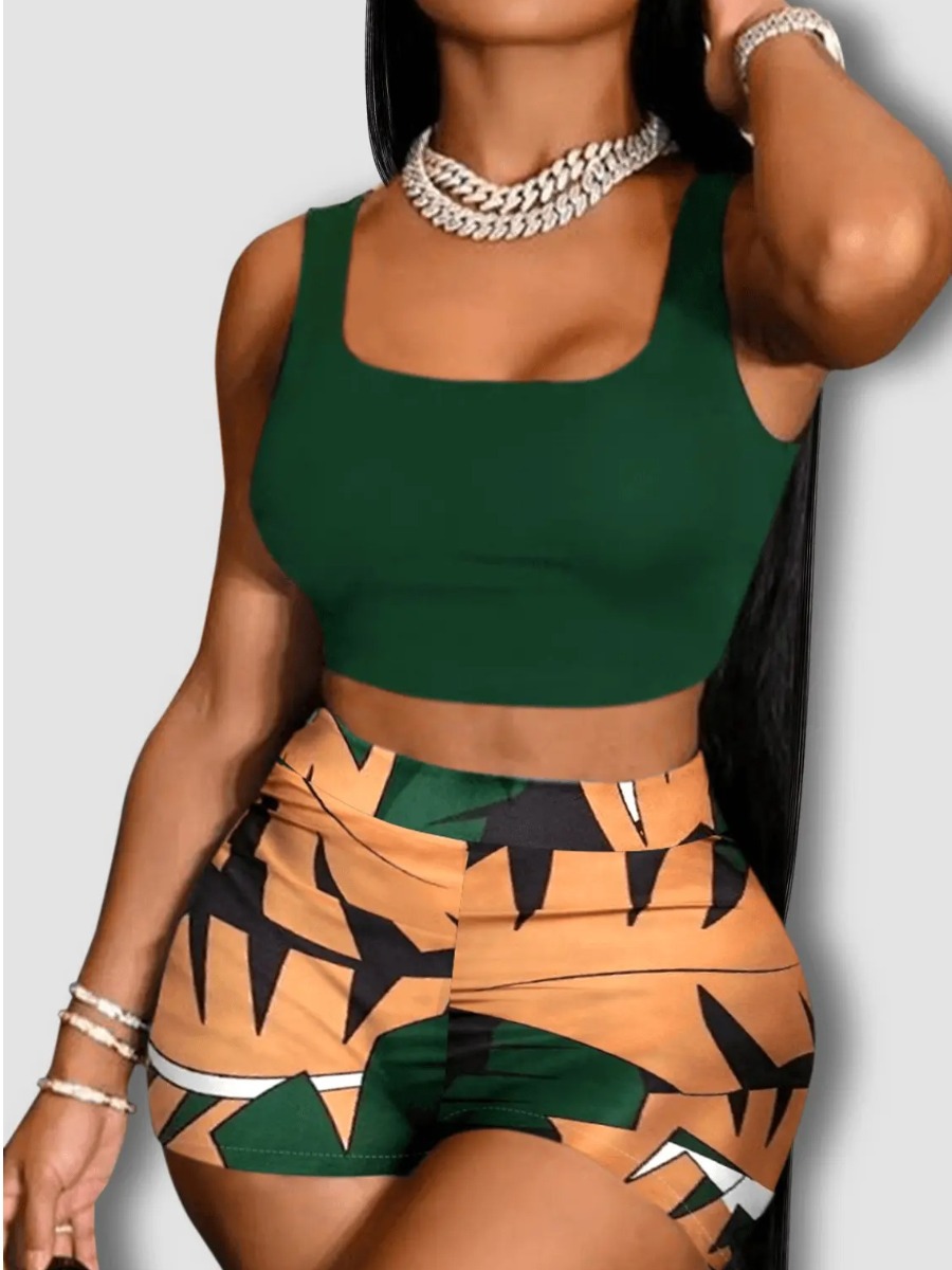 LW Plus Size Cami Mixed Print Shorts Set