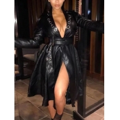 LW Faux Leather Bandage Design Coat