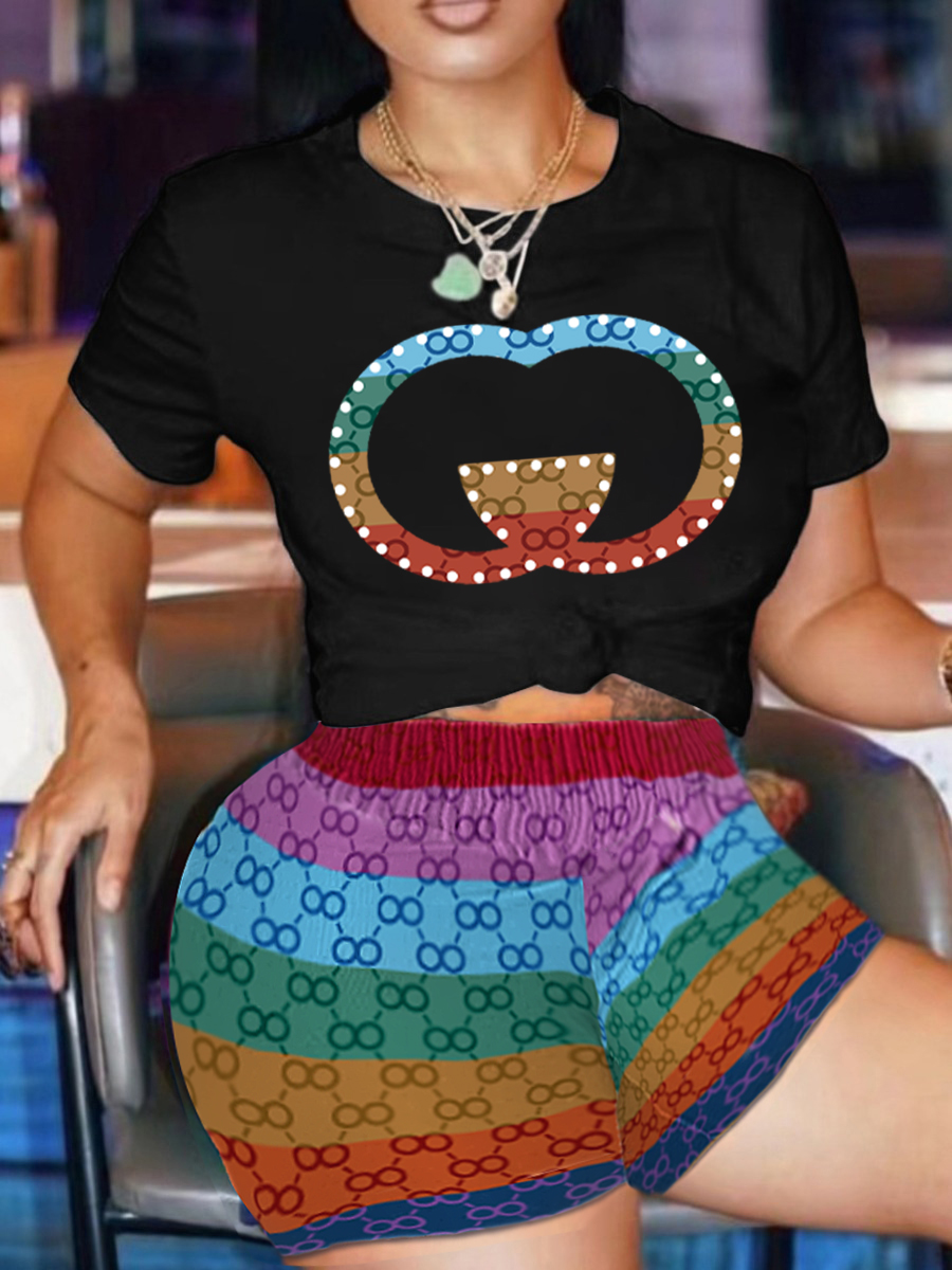 LW Plus Size Gradient Geometric Print Shorts Set