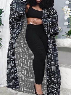 LW Plus Size Tribal Print Loose Trench Coat