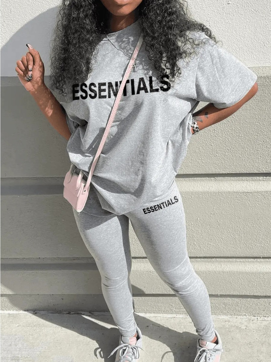 LW Plus Size Essentials Letter Print Pants Set