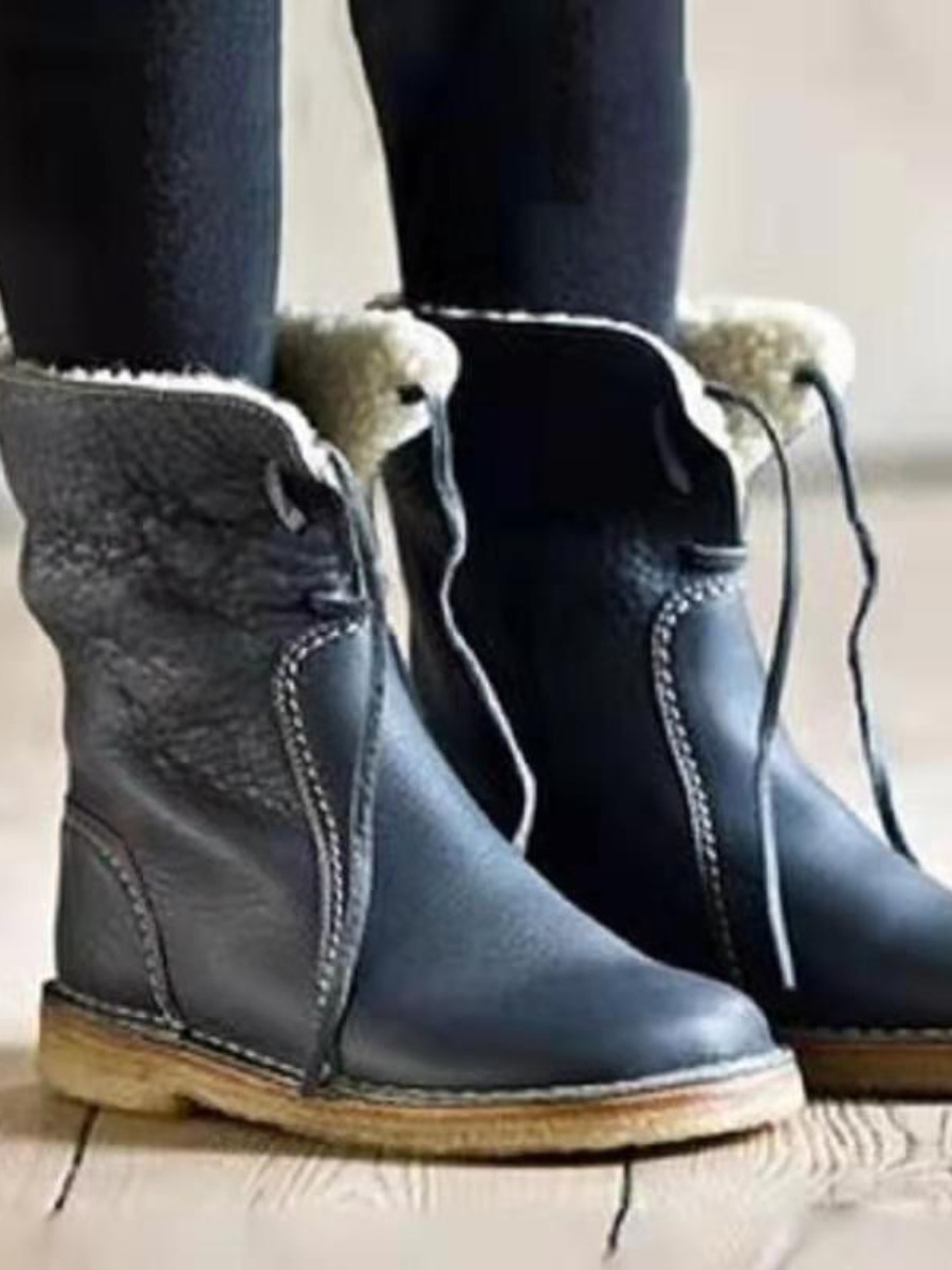 LovelyWholesale Round Toe Plush Booties Winter Stylish Spring Summer 2024
