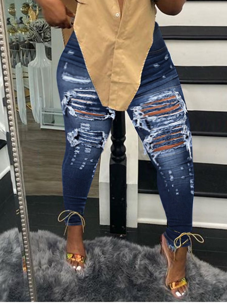LovelyWholesale Plus Size High Waist Ripped High Stretchy Jeans Spring|Fall Street Ripped  3X Spring Summer 2024