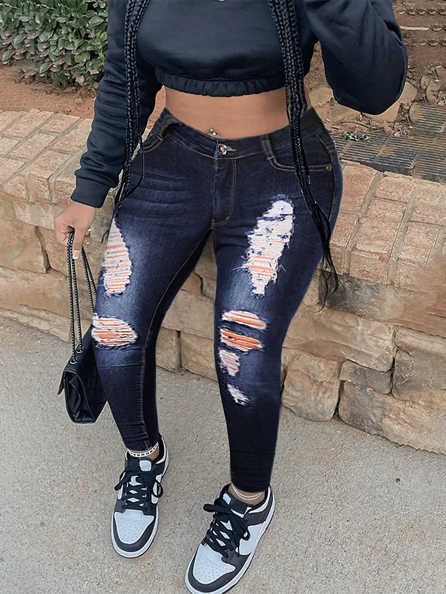 LW Mid Waist Ripped High Stretchy Jeans