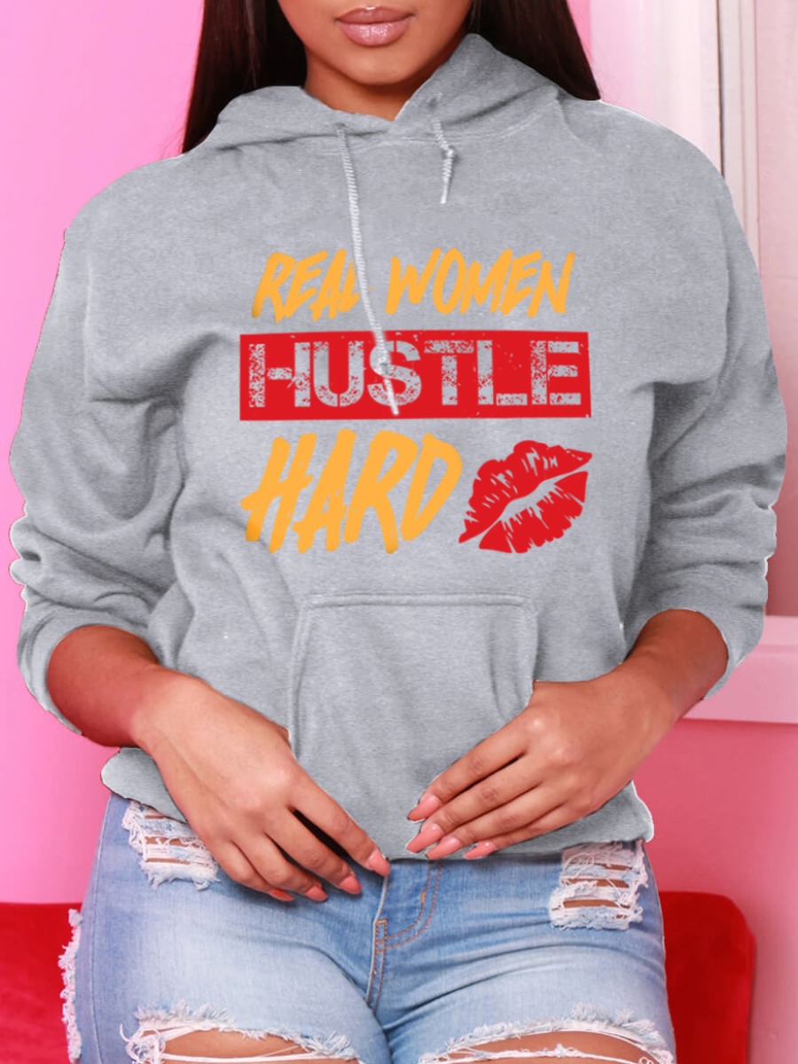 LW Hustle Hard Lip Letter Print Hoodie