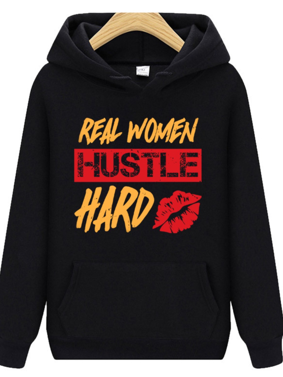 LW Plus Size Hustle Hard Lip Print Hoodie 1X