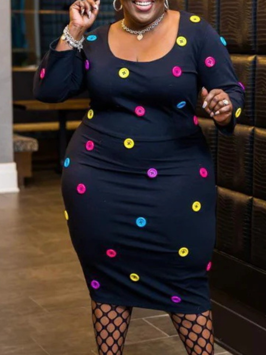 LW Plus Size Button Design Bodycon Dress