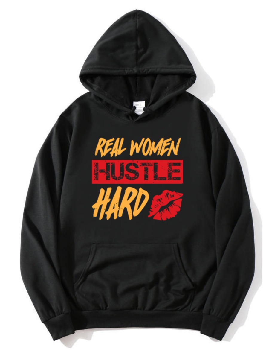 LW Plus Size Hustle Hard Lip Print Hoodie 1X