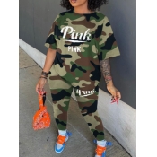 LW Plus Size Camo Pink Letter Print Pants Set