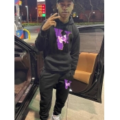 LW Men Letter Print Kangaroo Pocket Tracksuit Set