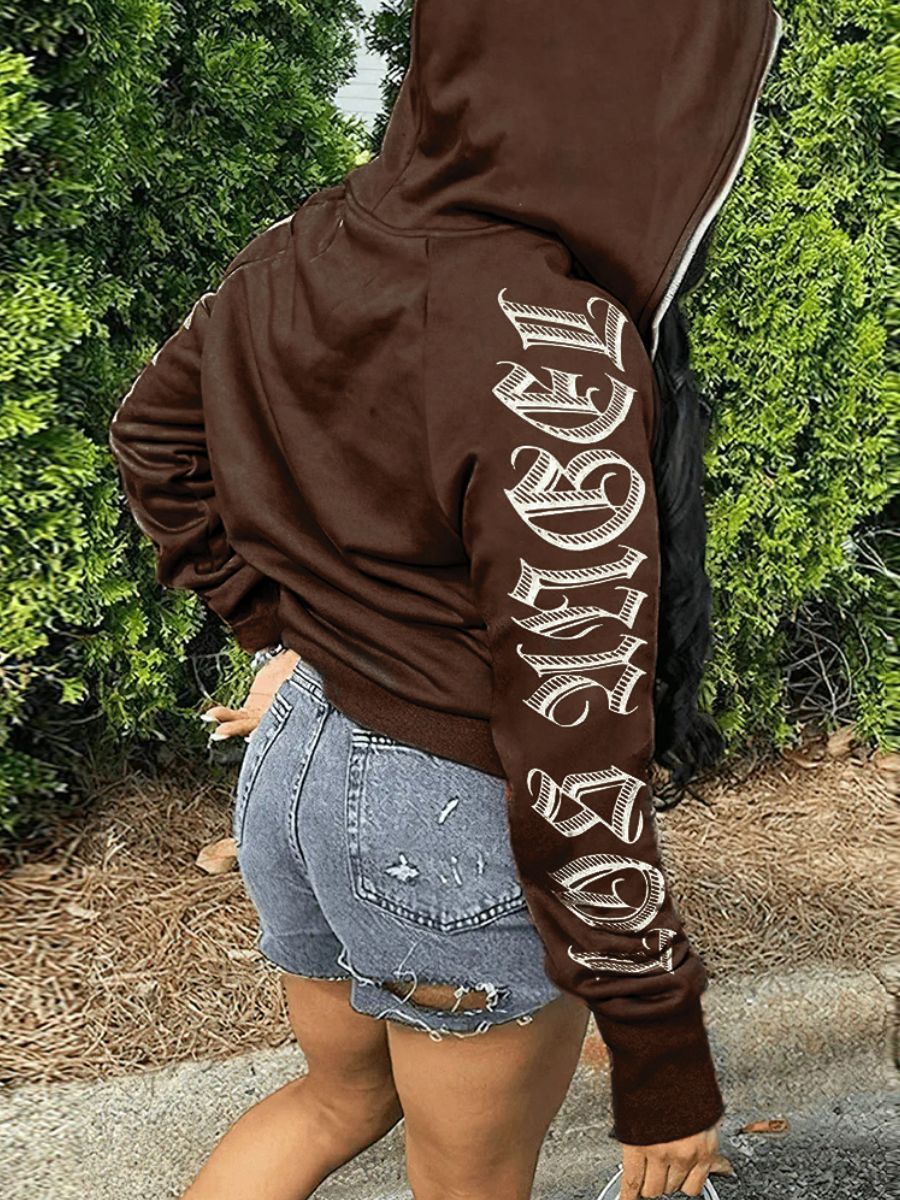 LW Hooded Collar Letter Print Jacket
