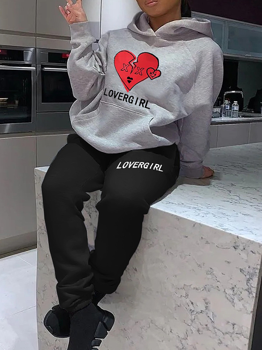 LW Plus Size Broken Heart Letter Print Tracksuit Set