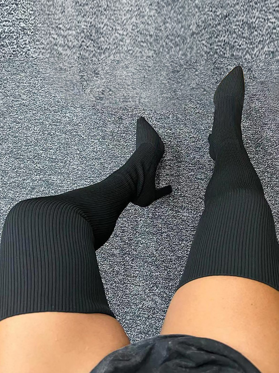 LovelyWholesale Rib Knit Thigh High Boots Winter Stylish Spring Summer 2024