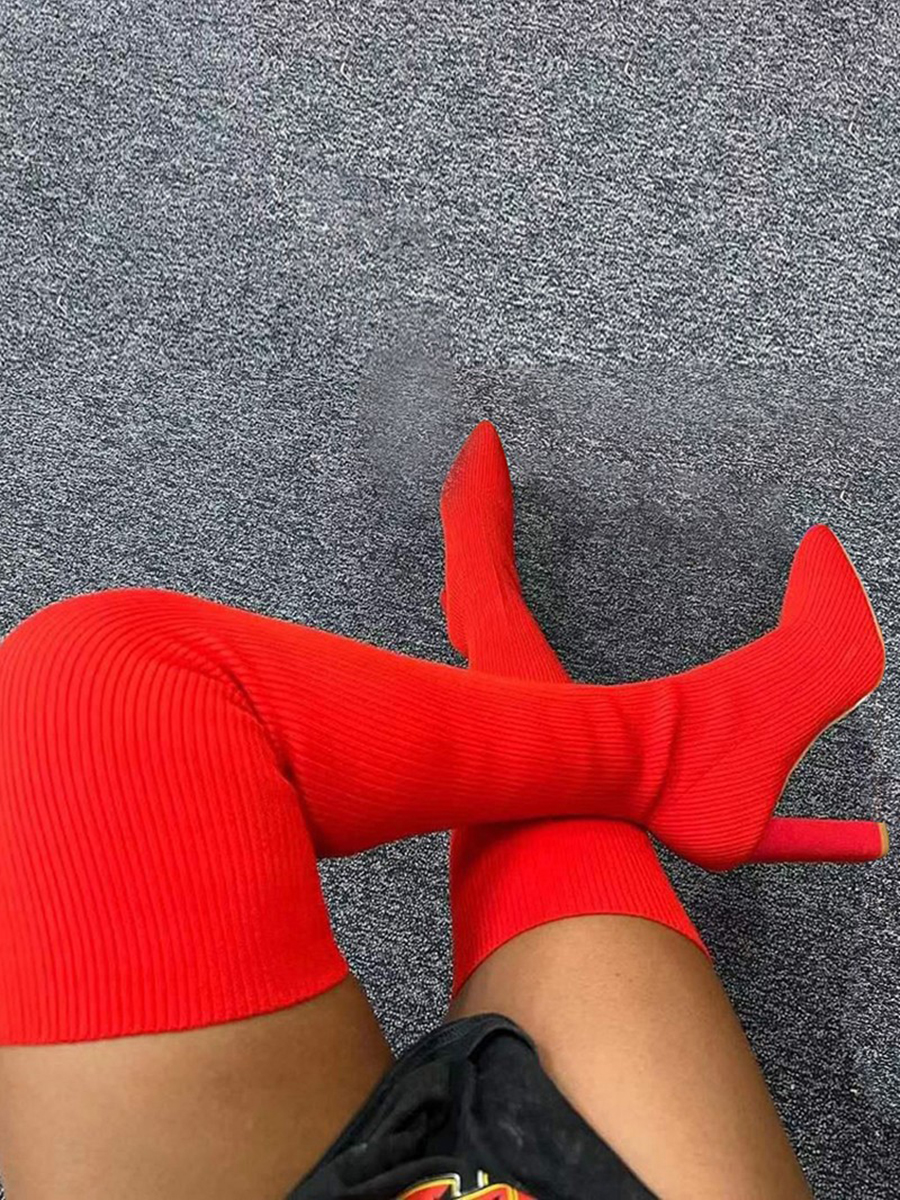 LovelyWholesale Rib Knit Thigh High Boots Winter Stylish Spring Summer 2024