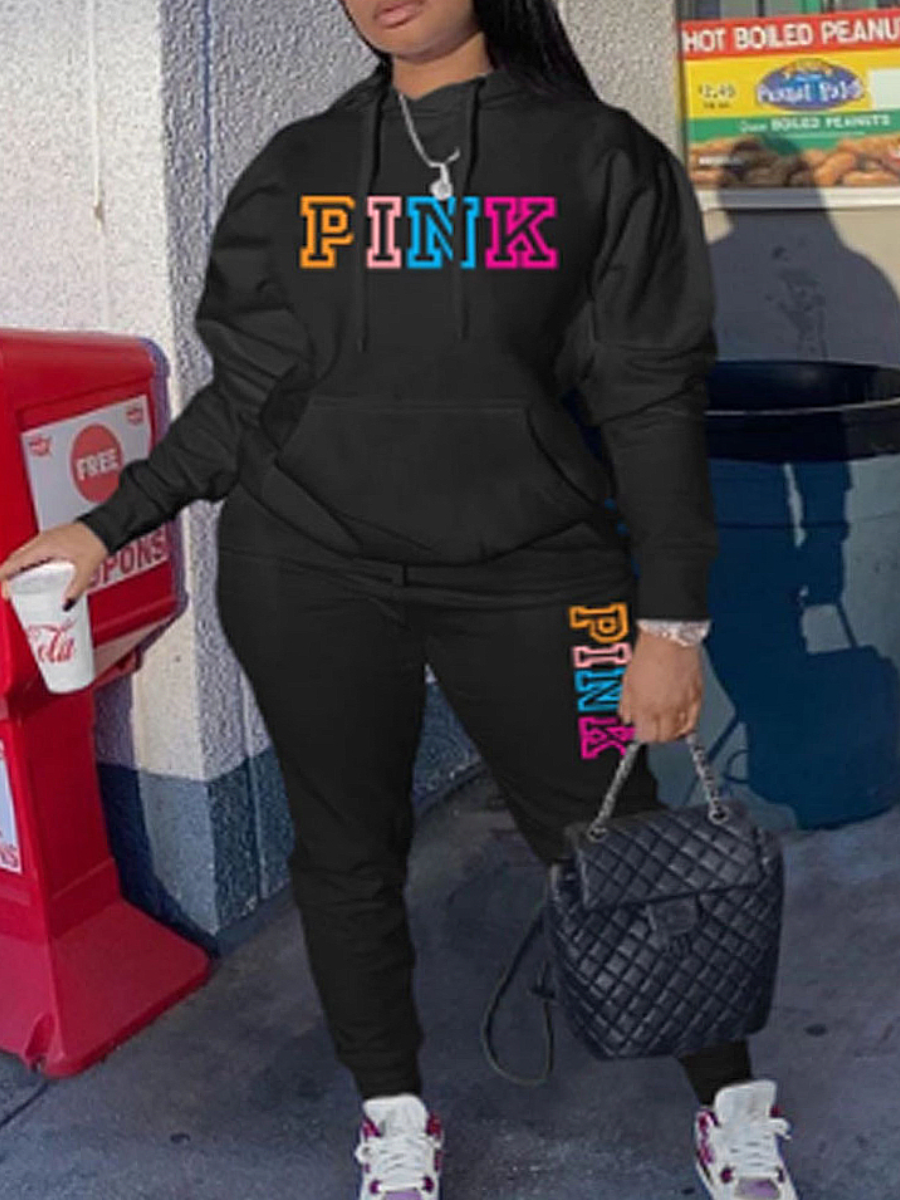 LW Plus Size Pink Letter Print Tracksuit Set