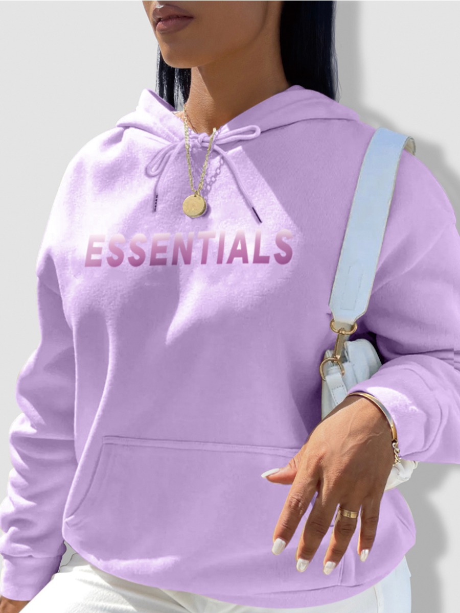 LW Essentials Letter Print Kangaroo Pocket Hoodie