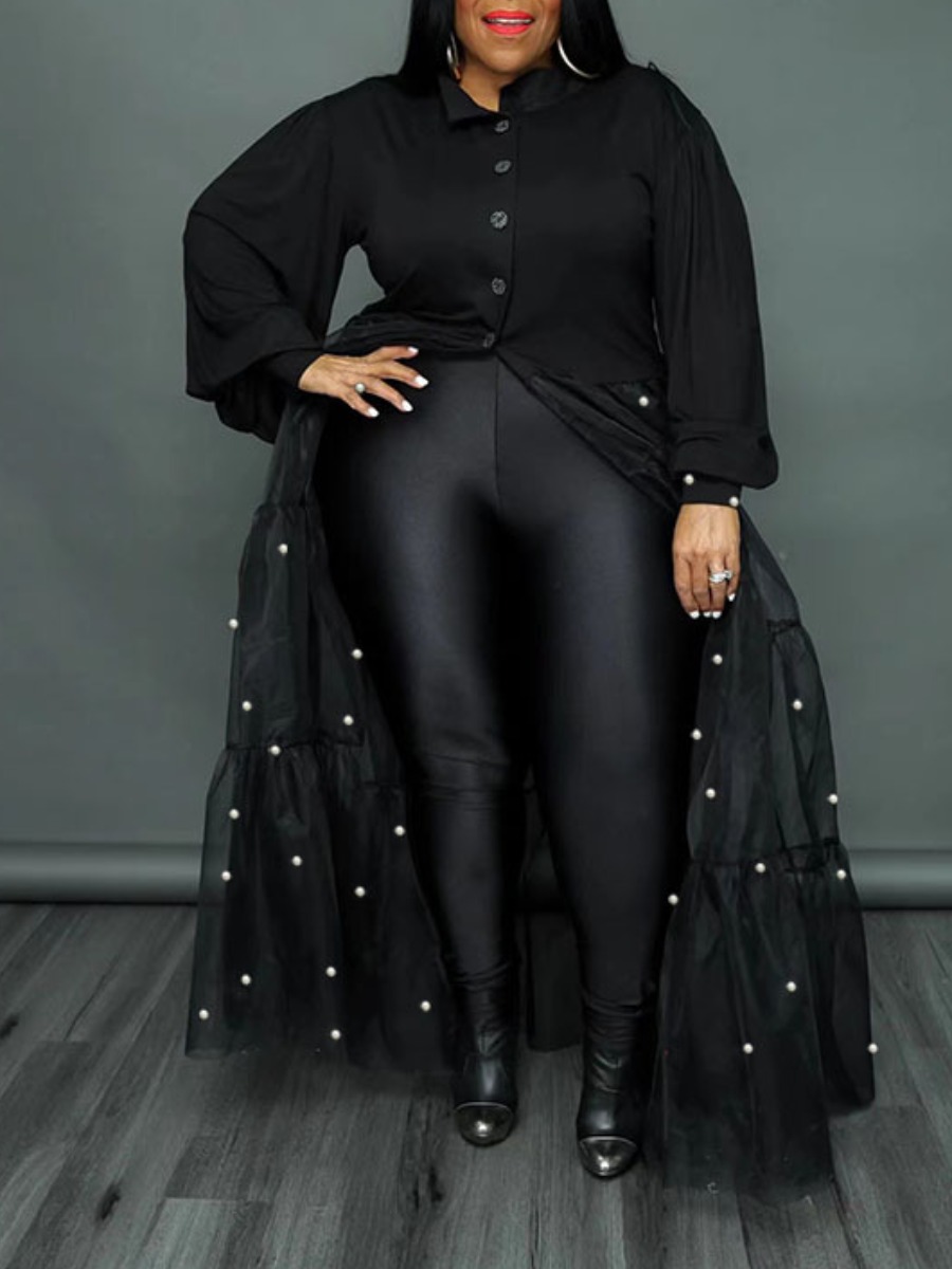 LW Plus Size See Through Ruffle Design Pearl Decor