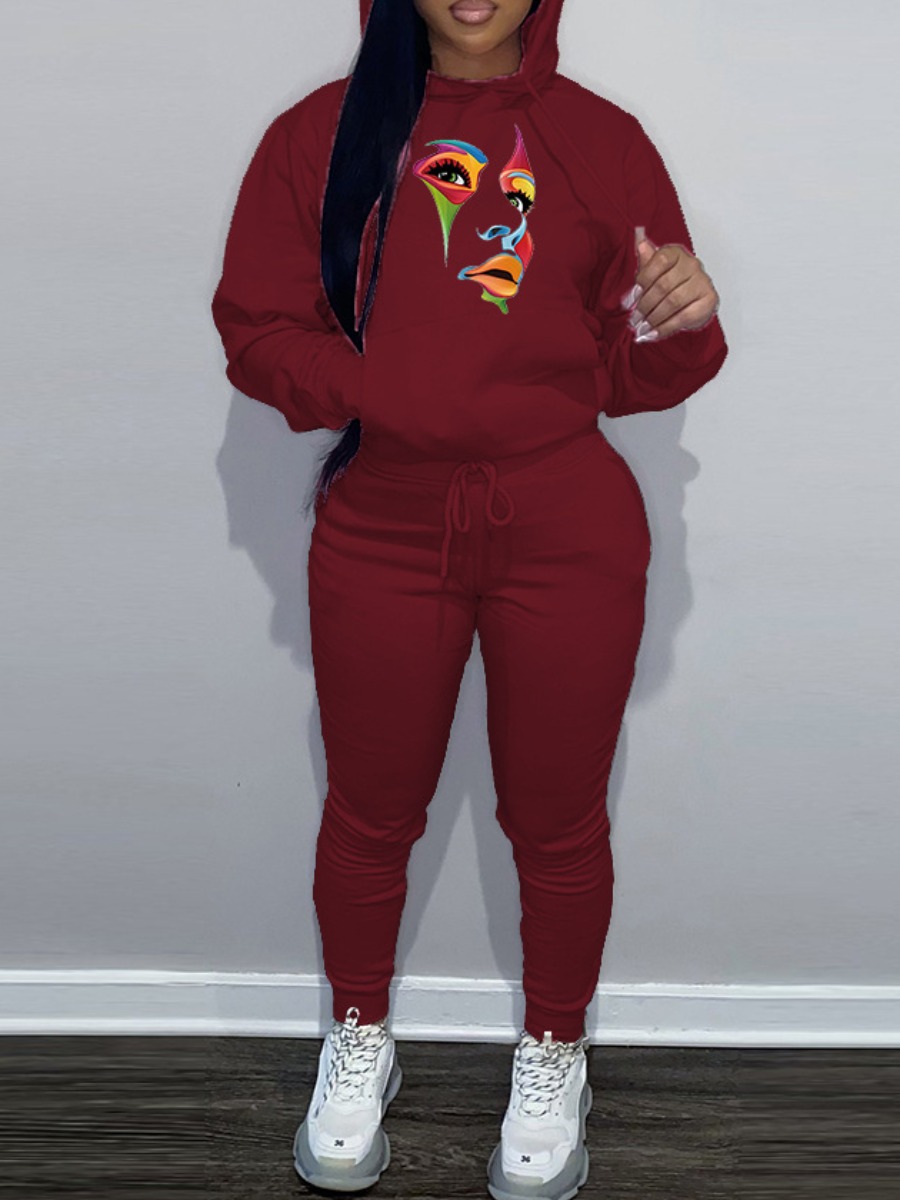 LW Figure Print Kangaroo Pocket Tracksuit Set