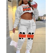 LW Hooded Collar Letter Print Crop Top Tracksuit S