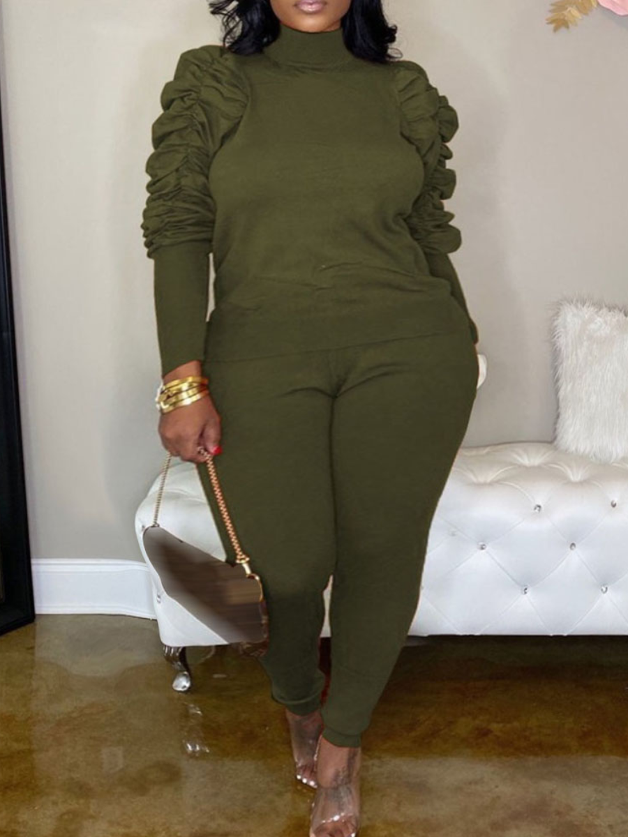 LW Plus Size Turtleneck Ruched Pants Set