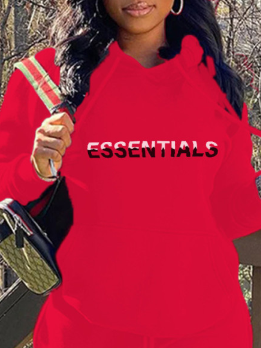LW Essentials Letter Print Kangaroo Pocket Hoodie