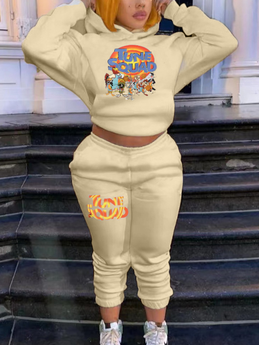 LovelyWholesale Plus Size Cartoon Letter Print Tracksuit Set Fall Long Sleeve Casual Hooded Collar  4X Spring Summer 2024