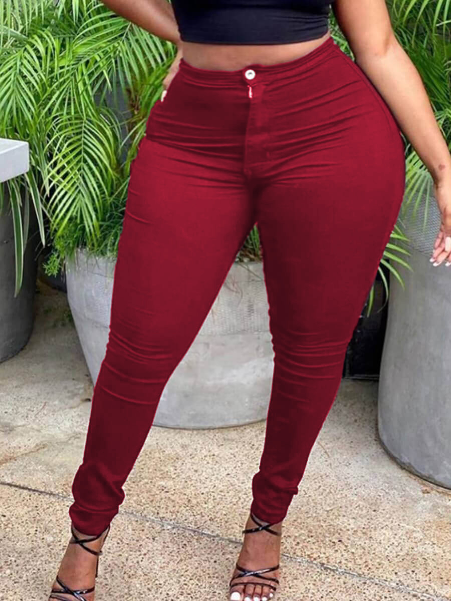 LW BASICS Plus Size High-waisted Zipper Design Pants 1X