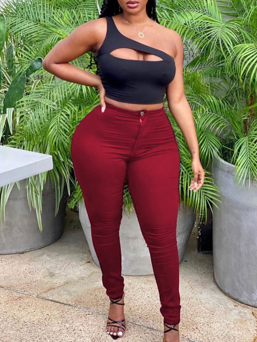 LW BASICS Plus Size High-waisted Zipper Design Pants 1X