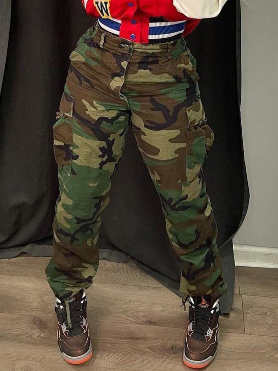 Lw Plus Size Camo Print Side Pocket Cargo Pants Sale Lovelywholesale