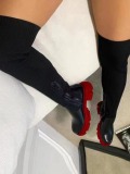 LW Ribbed Patchwork Zipper Design Thigh High Boots