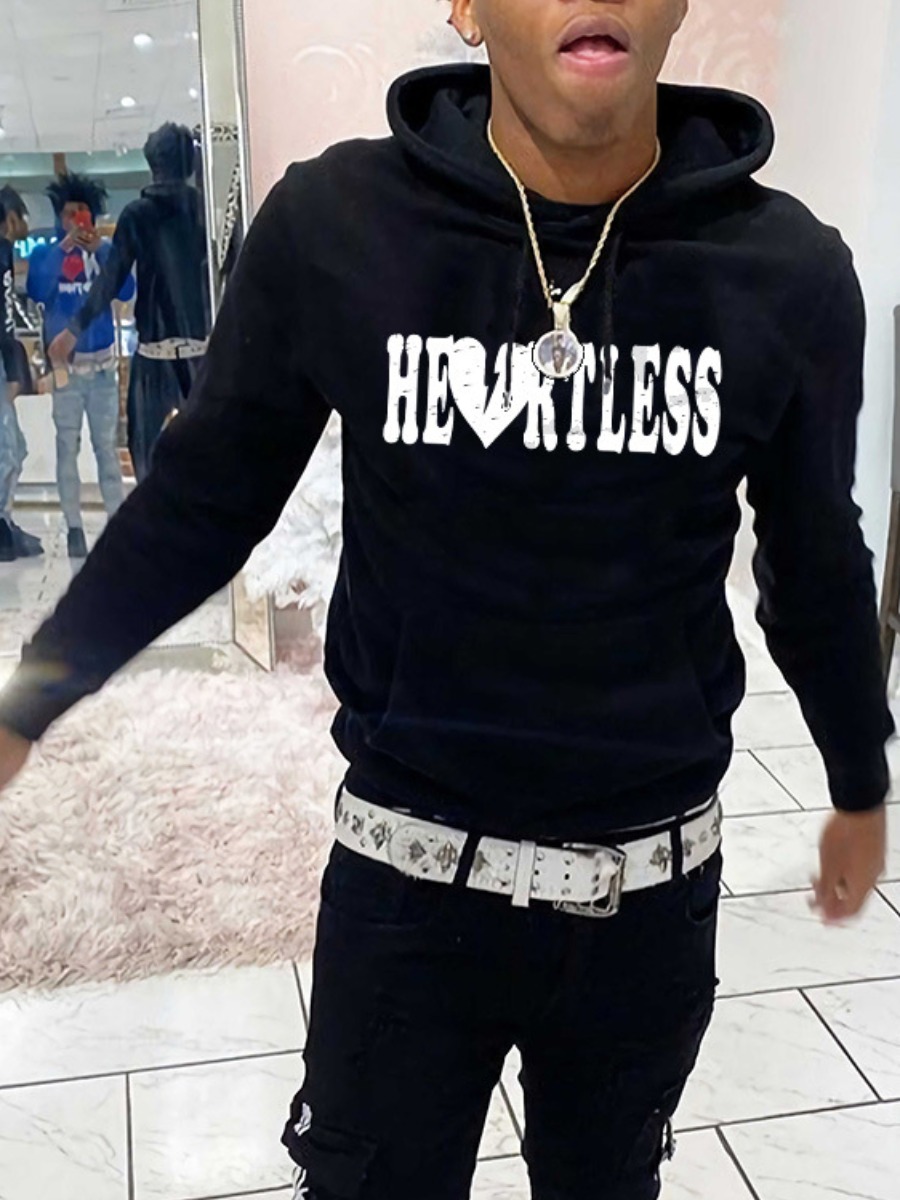 LW Men Broken Heart Letter Print Hoodie