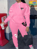 LW Broken Heart Print Kangaroo Pocket Tracksuit Set