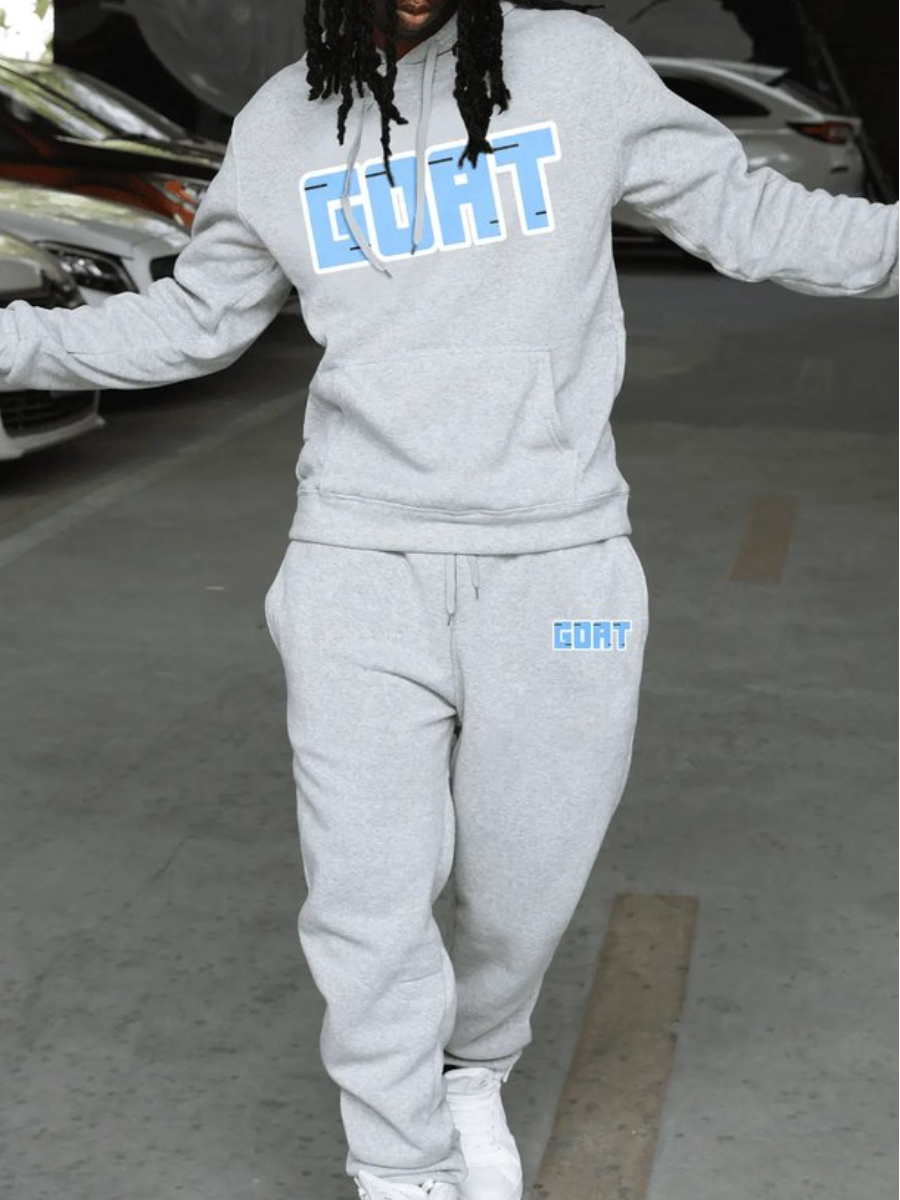 LovelyWholesale Men Letter Print Kangaroo Pocket Tracksuit Set Fall Sleeveless Casual Spring Summer 2024