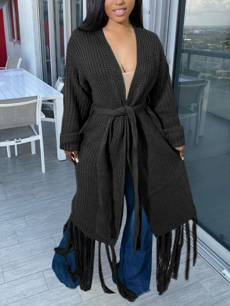 LW Tassel Design Sweater Trench Coat