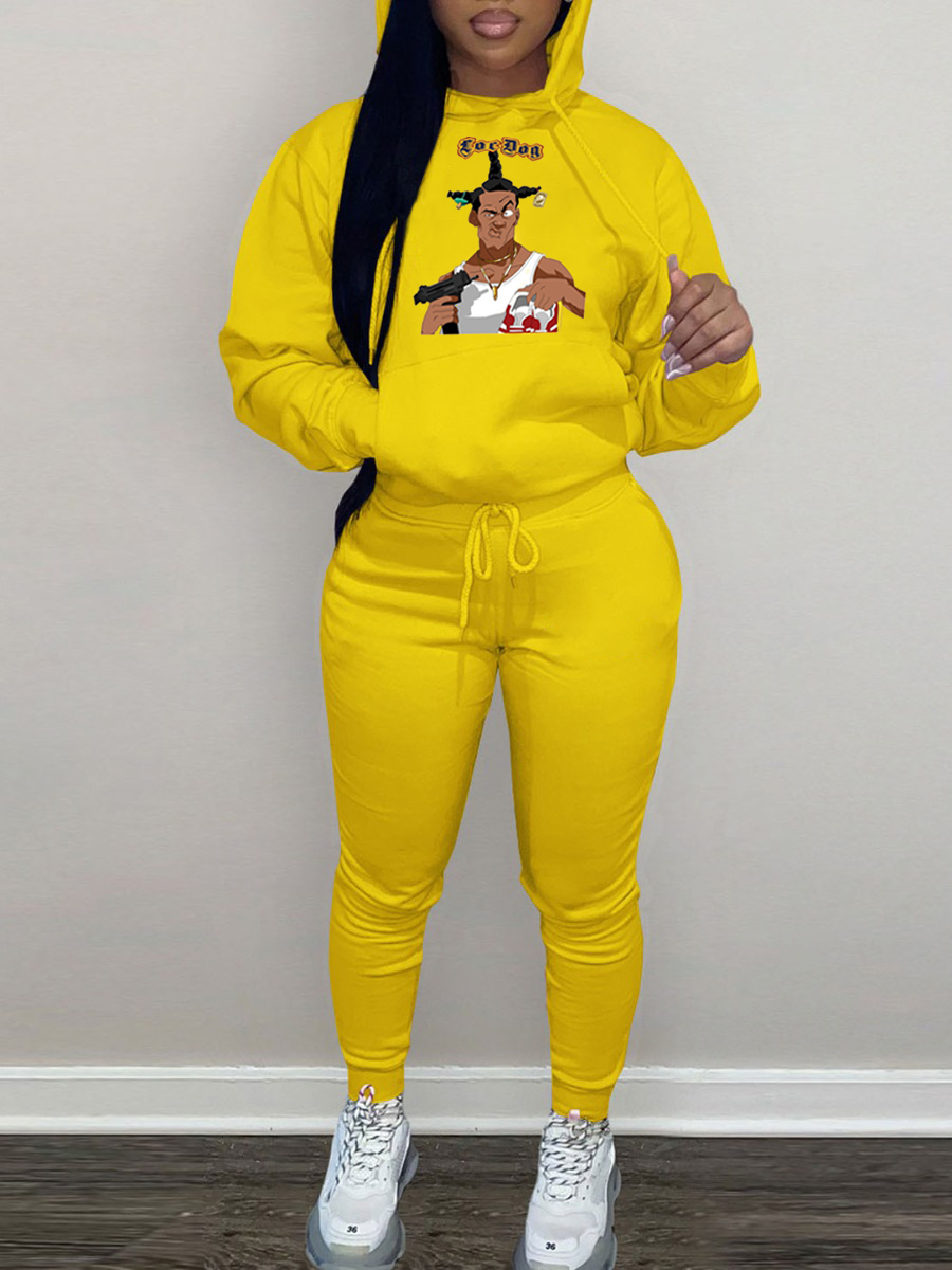 LovelyWholesale Figure Letter Print Tracksuit Set Fall Long Sleeve Street Hooded Collar Spring Summer 2024