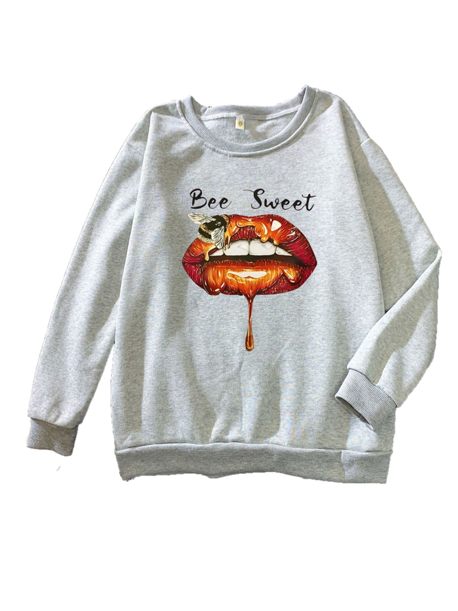 LW Plus Size Bee Lip Letter Print Sweatshirt 2X