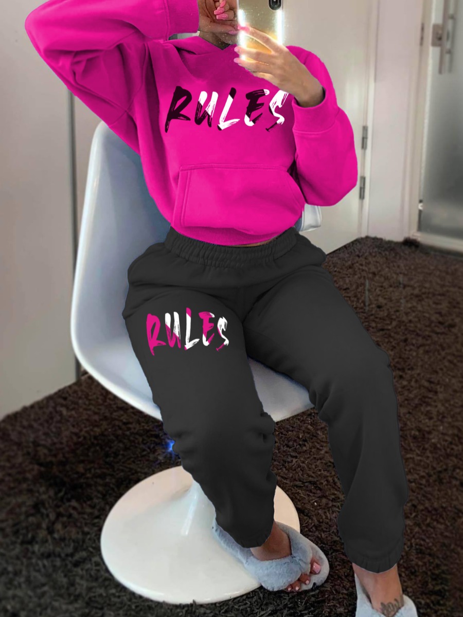LW Plus Size Fleece Letter Print Kangaroo Pocket T