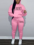 LW Letter Print Kangaroo Pocket Tracksuit Set