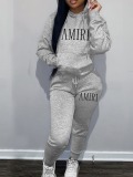 LW Letter Print Kangaroo Pocket Tracksuit Set