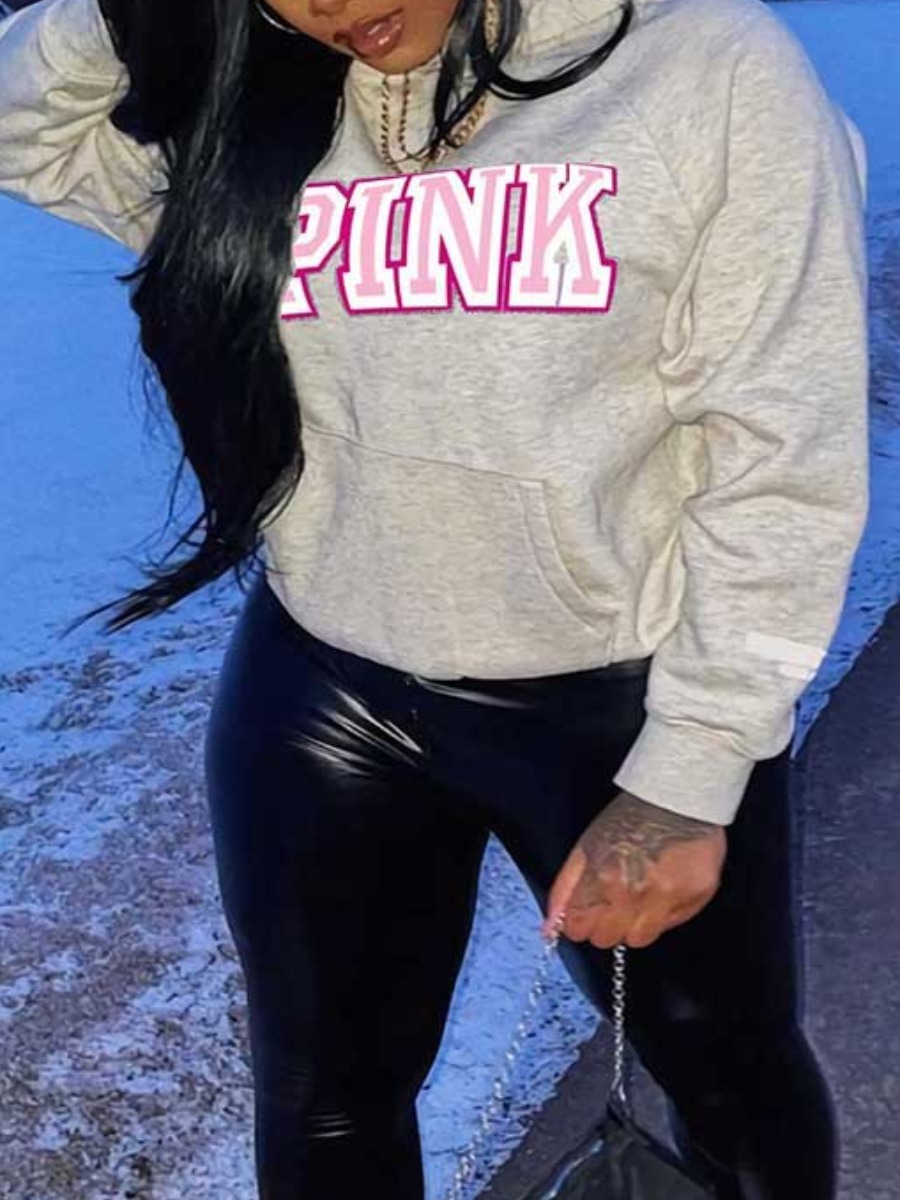 LW Pink Letter Print Hoodie