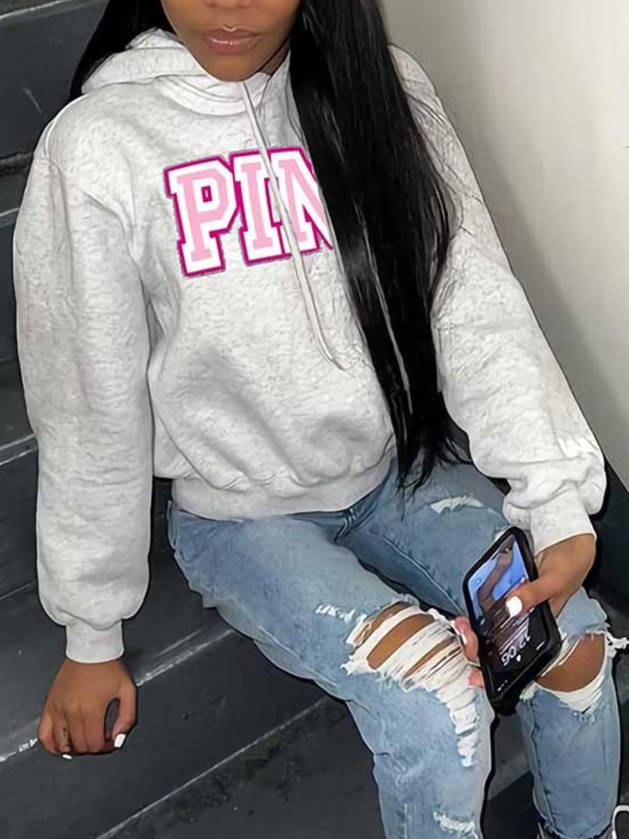 LW Pink Letter Print Hoodie