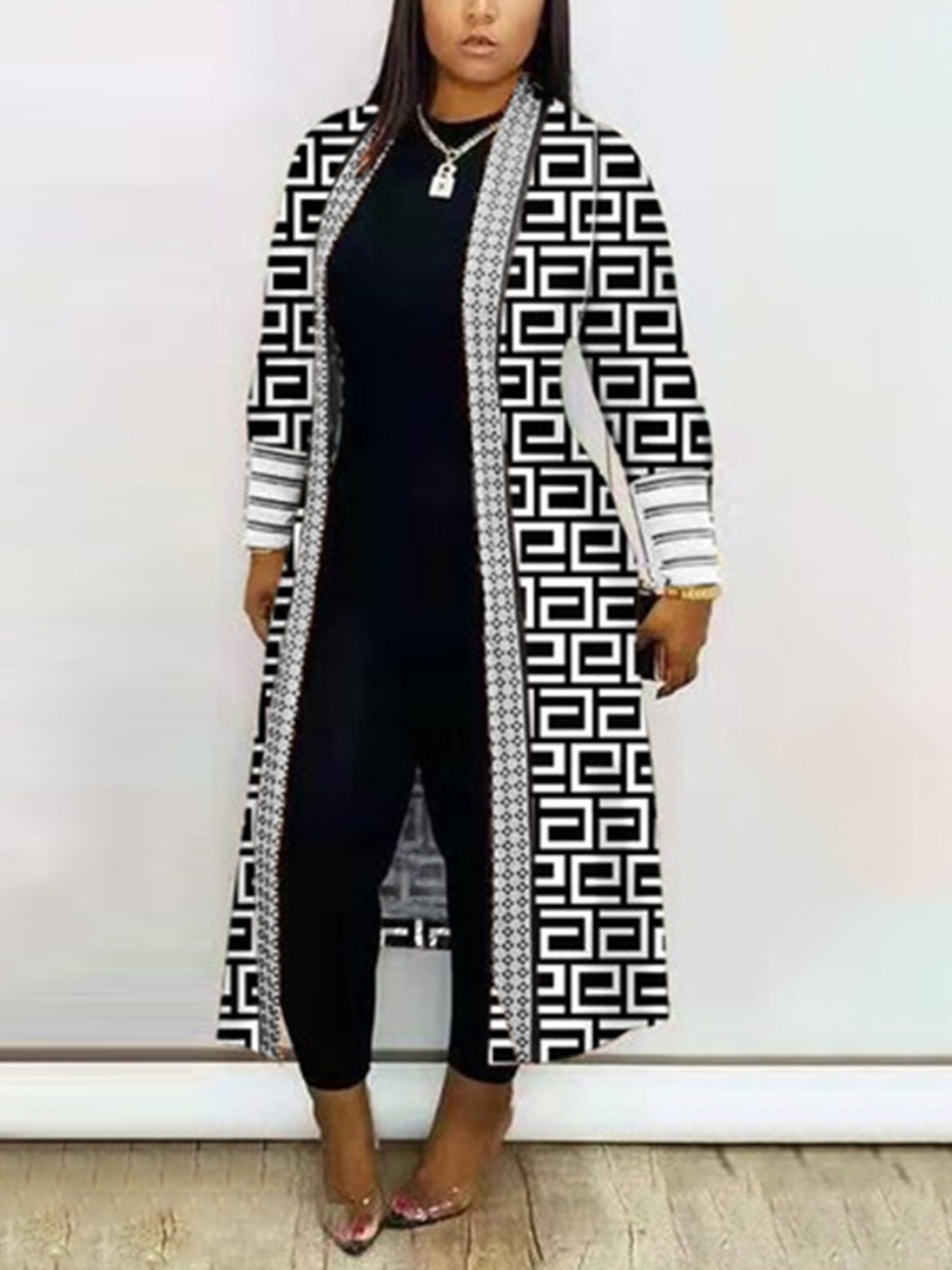 LW Plus Size Geometric Print Patchwork Trench Coat