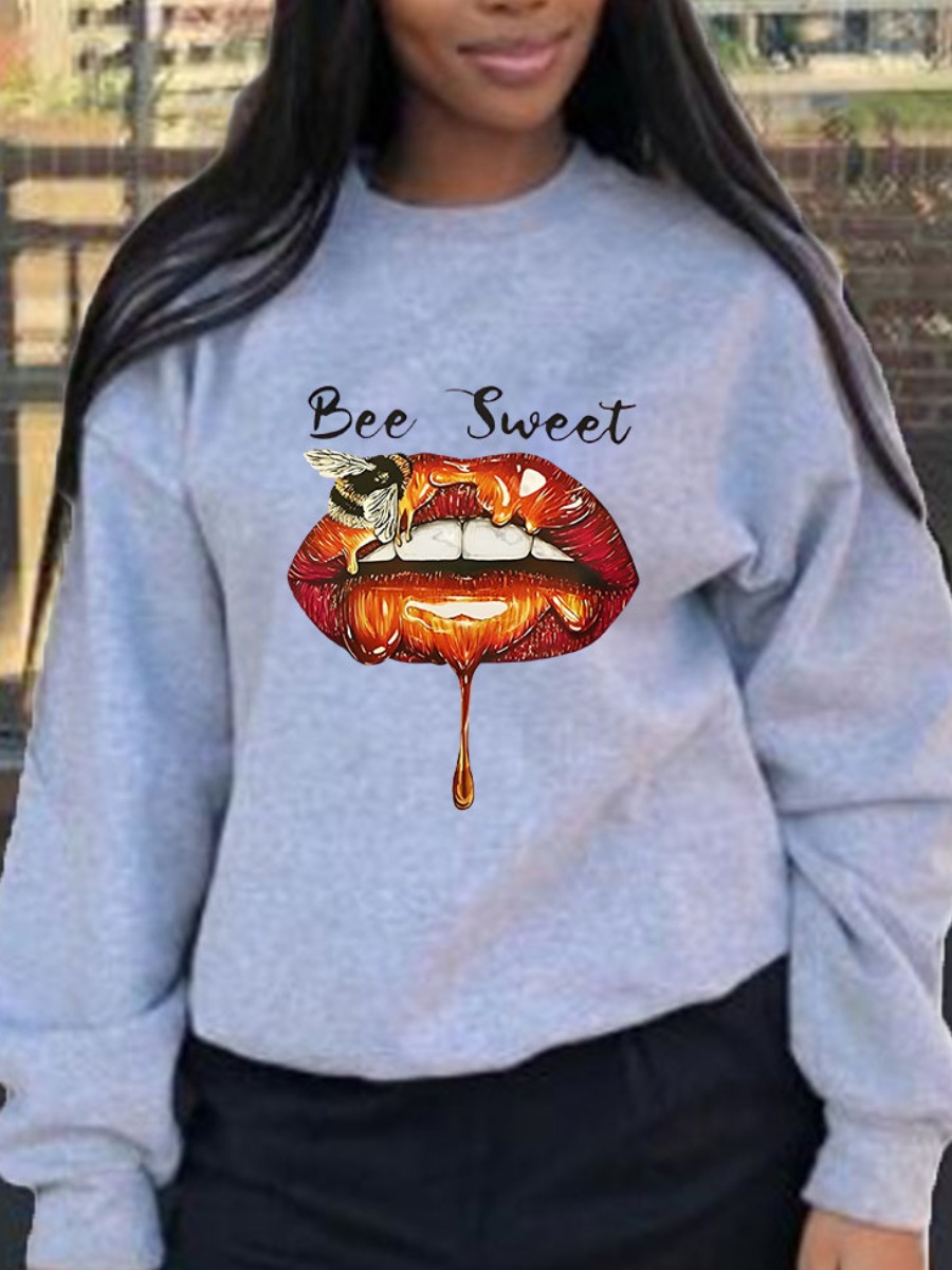 LW Plus Size Bee Lip Letter Print Sweatshirt 2X