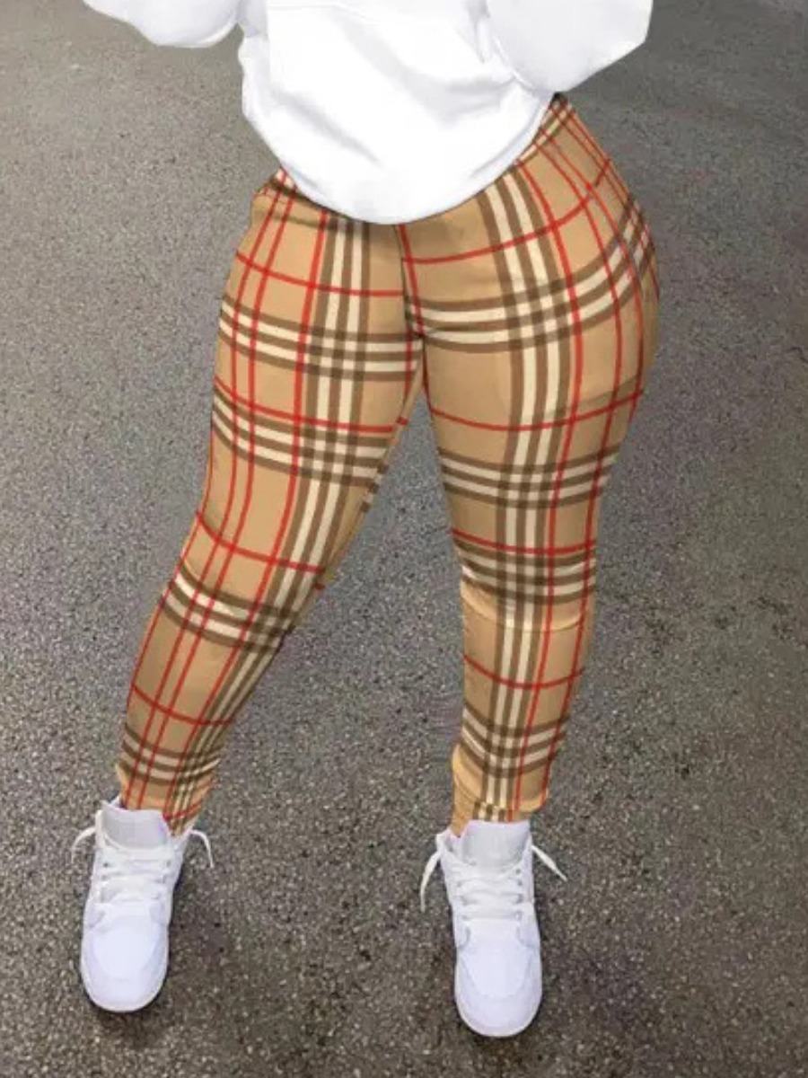 LW High Waist Plaid Print Pants
