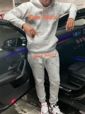 LW Men Letter Print Kangaroo Pocket Tracksuit Set
