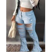 LW Mid Waist Ripped Flared Jeans