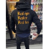 LW Men Letter Print Kangaroo Pocket Hoodie