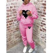 LW Heart Print Kangaroo Pocket Tracksuit Set