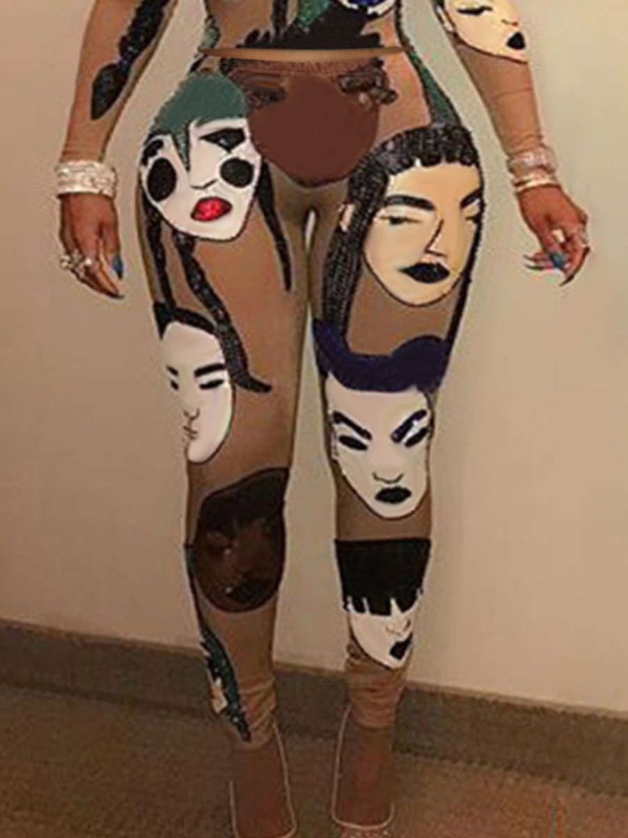 LovelyWholesale Plus Size Figure Print Skinny High Stretchy Leggings Spring|Fall Sporty  5X Spring Summer 2024